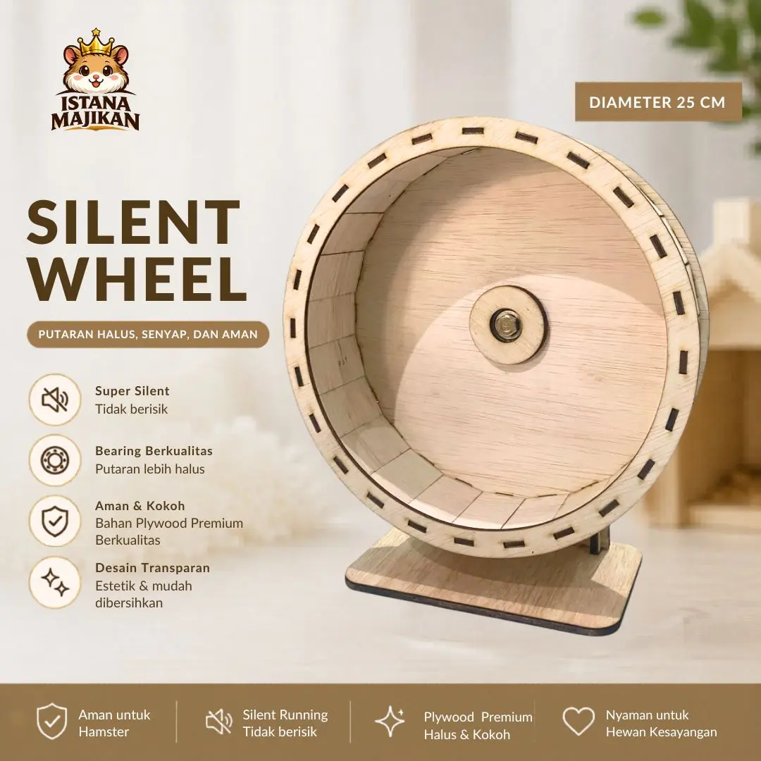 Kincir Hamster Kayu Silent 25cm – Latihan Wheel Tanpa Suara | Aman & Halus Untuk Hamster
