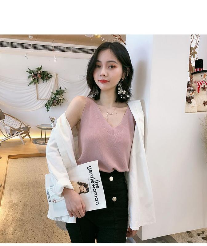 Product Introduction of Fashion Ice Silk Camisole Women's Outer Wear Summer Sleeveless Knitwear Korean Style Loose V-neck Short Bottoming Shirt Top Fashion Womenswear Lingerie 18