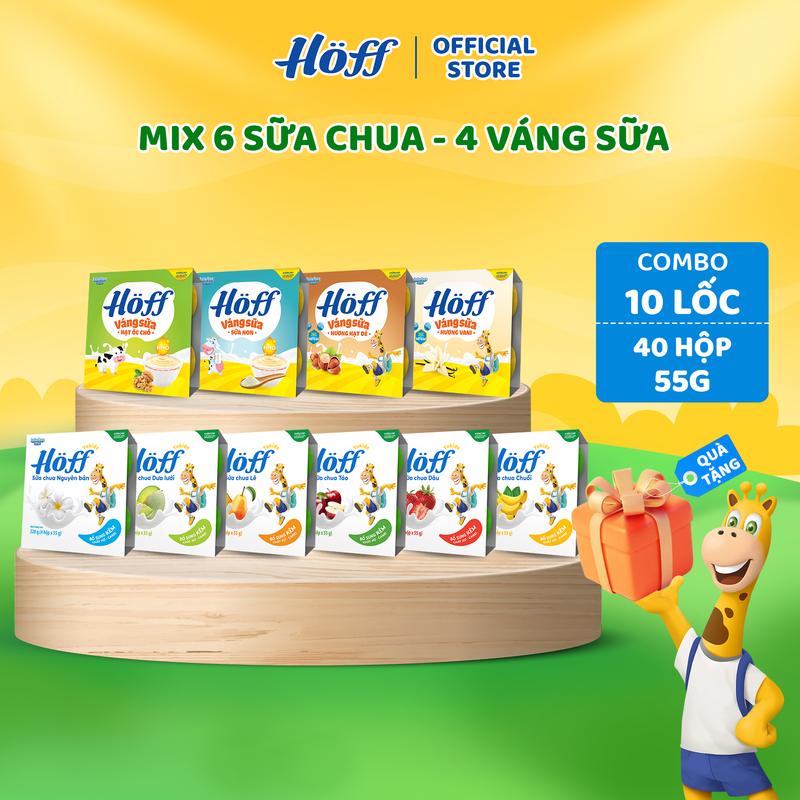 (Mới) Combo mix đủ vị sữa chua và váng sữa Hoff 10 lốc  (40 hộp x 55g)
