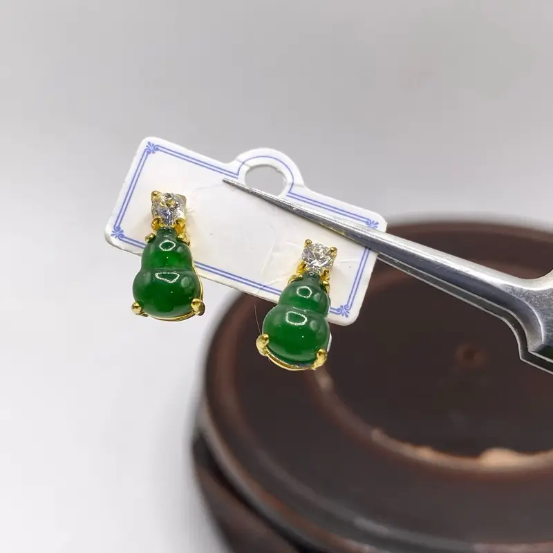 Giok jadeite feicui burma tipe a anting perak s925 ukiran huluu/labu