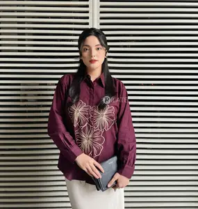 Naya Shirt - Kemeja Bordir Bunga Blouse Atasan Wanita Lengan Panjang Linen