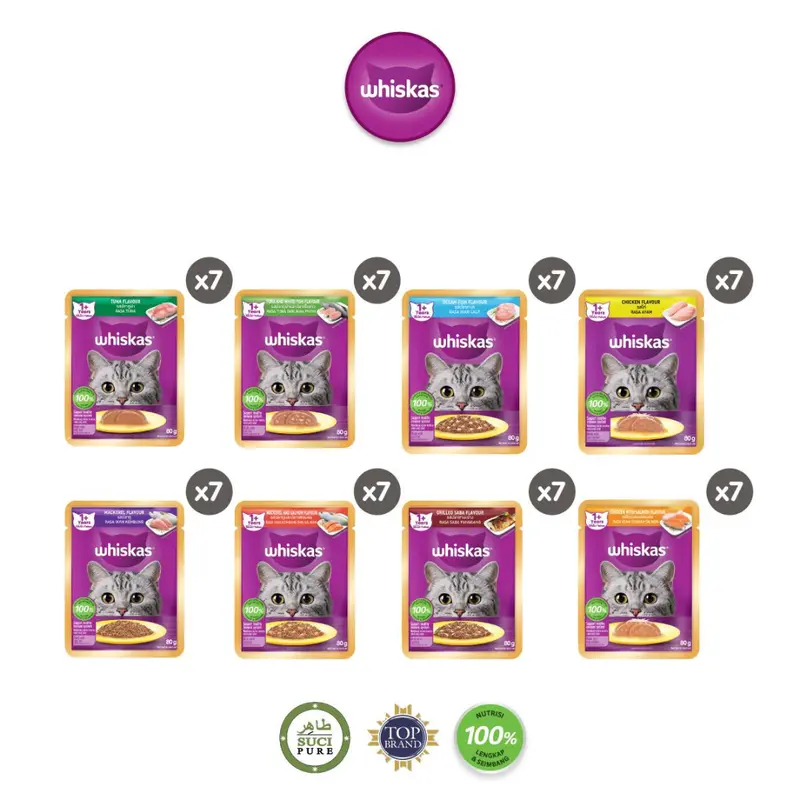 Whiskas Makanan Kucing Basah Pouch 80 gr - Isi 7 whiskas 0