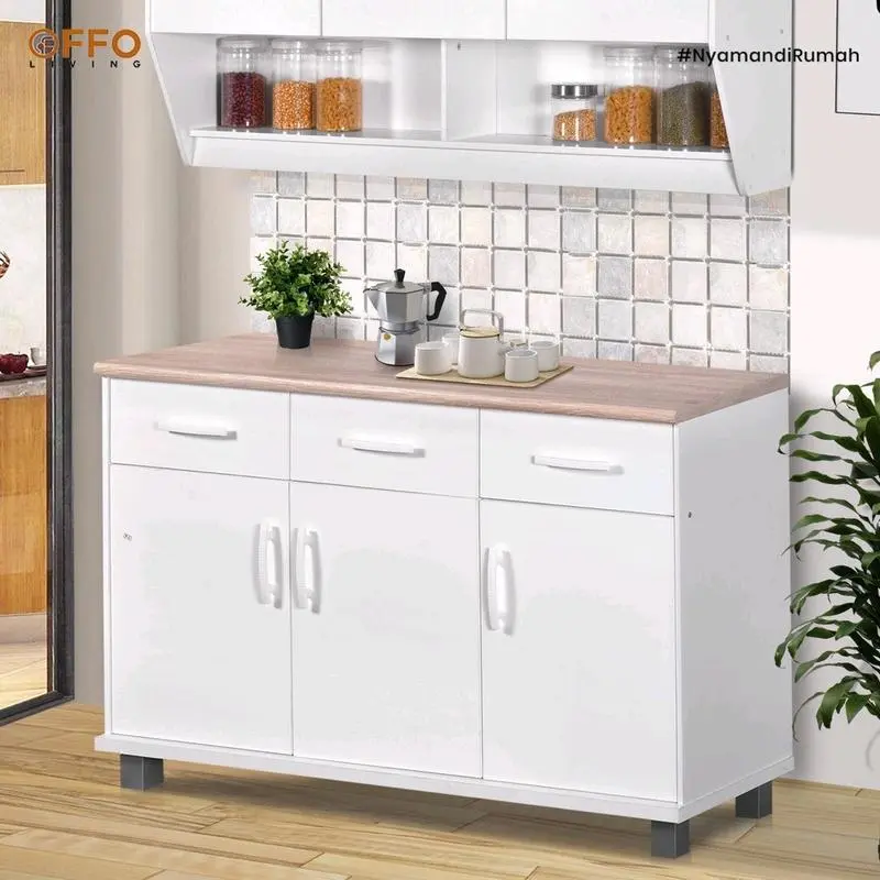 Offo Living - Kitchen Set Bawah 3 Pintu Putih Natural Minimalis Luna 3 Pintu