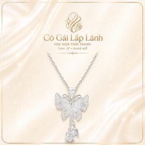 Dây chuyền nữ mặt bướm màu bạc, vòng cổ bướm rỗng kèm chuông nhỏ tua rua, phụ kiện nữ ngọt ngào thanh lịch, quà tặng cho nữ
