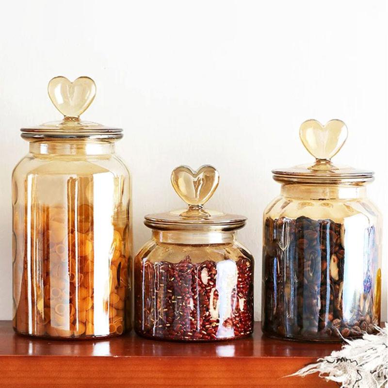 Toples Kaca Aesthetic Kedap Udara Tutup Love Mewah Sealed Food Storage Heart Lid Glass Jar 1
