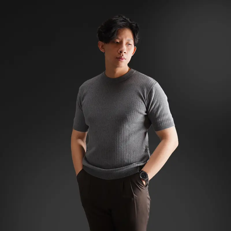 [HARGA CUCI GUDANG] Ribbed Knitwear T-Shirt Pure Cotton 1