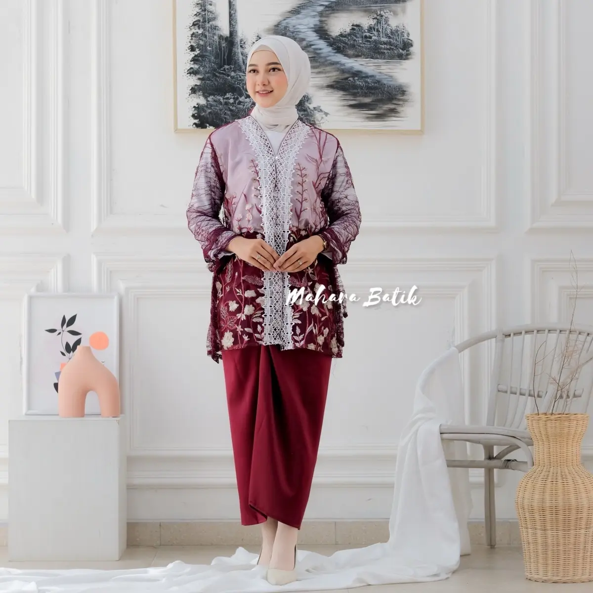 Debatik -  Oneset wanita kekinian Lilia tulle gardenia warna mix renda Full chantily halus setelan inner outer rok cewek lilit kebaya wisuda modern baju kondangan lamaran lebaran Cantik Formal Lembut Motif Nyaman Panjang Satin Mewah Muslim Pesta