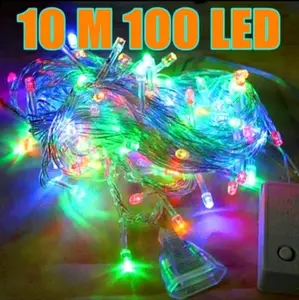Lampu Natal LED 10M 100 LED Kedip Warna Warni untuk Dekorasi Rumah dan Pesta