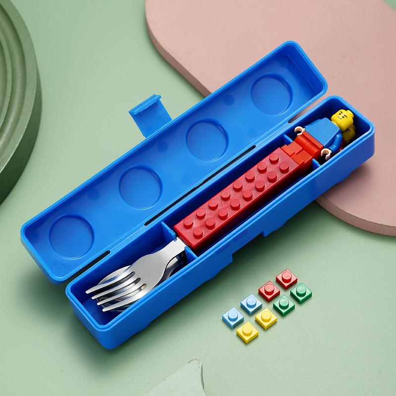Cartoon Creative Portable Tableware Baby Stainless Steel Tableware Fun Children Assembled Building Blocks Fork Spoon Set Portable Tableware 7