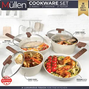 [LIVE] Mullen Set 4 Pcs Wajan Panci 26/24/22/18 Cm Anti Lengket Lapisan Granit Alat Masak Lengkap XJ33W-SET
