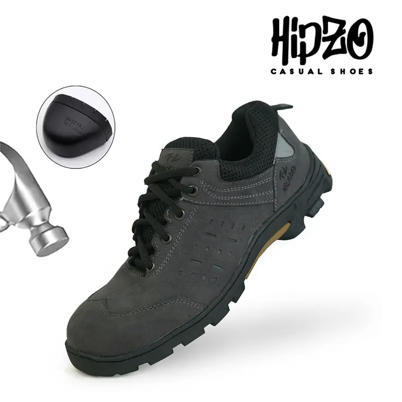 HIPZO Sepatu Safety Sport Ujung Besi M076 Untuk Pria Kerja Outdoor Ori Tambang Proyek Sol Full Karet Hitam Shoes 4