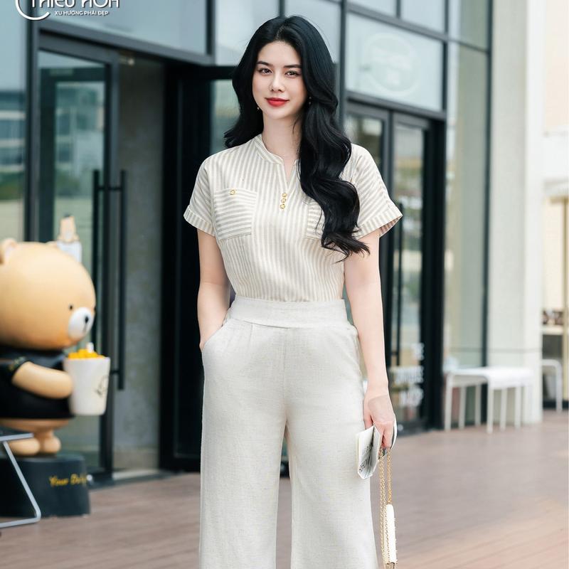 Áo Kiểu Linen Nữ Trung Niên Cao Cấp Sang Trọng tặng mẹ Thương Hiệu Thiều Hoa AN4L1255