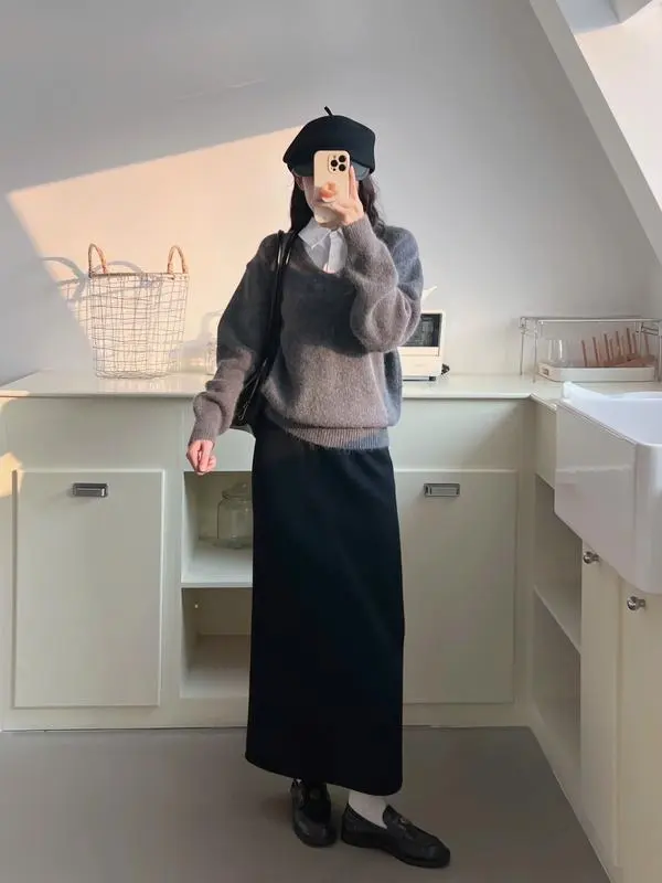 [ BẢN DÀI 90CM ] Chân Váy Dáng Dài Midi Xẻ Sau Dáng A Chất Thun Len Lông Thỏ ,mặc đi chơi , đi làm, đi học Mùa Đông Siêu Hot | BigBuy360 - bigbuy360.vn