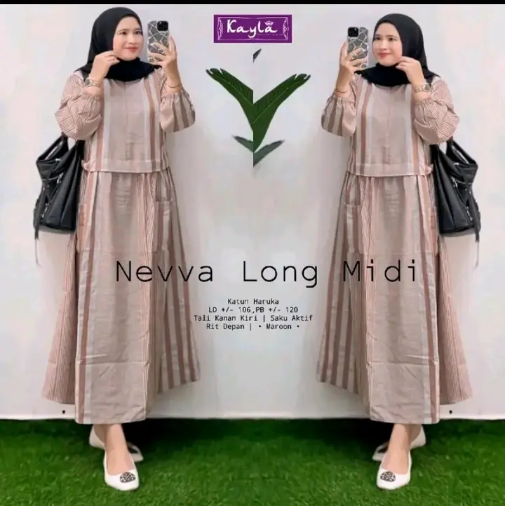 Neva long midi dress wanita bahan katun haruka Midi 1