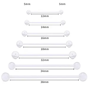 5Pcs Set Body Piercing Jewelry Transparent Acrylic Industrial Tongue