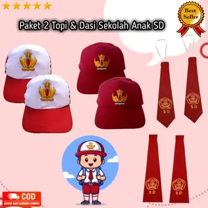 paket 2 Topi & Dasi Sekolah - Perlengkapan Sekolah Anak SD Laki Laki & Perempuan / toko ulos rogabe