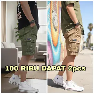 Promo Paket Hemat 100 Ribuan Isi 2 Celana Cargo Pendek Dewasa Pria Bahan Drill Tebal Premium