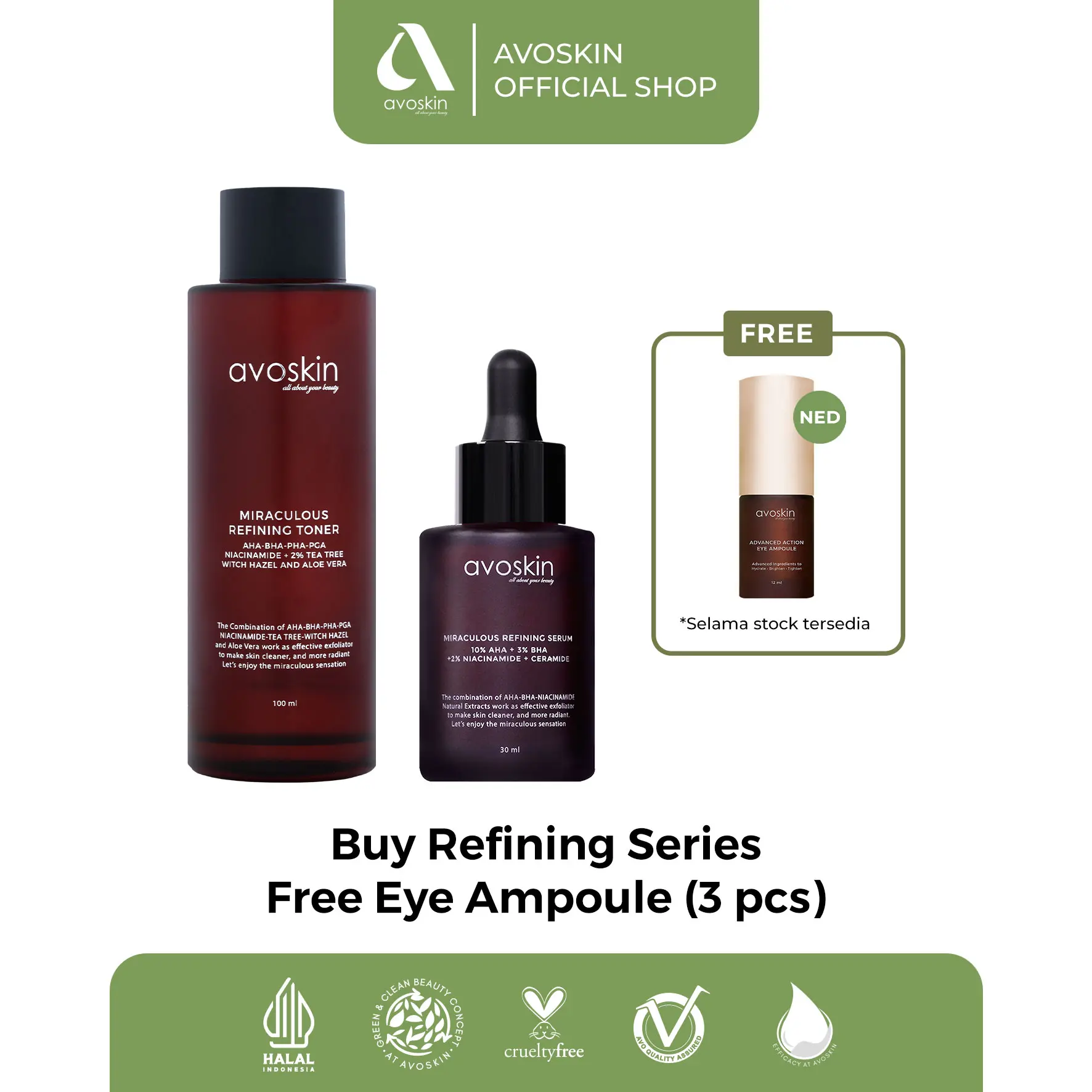 [MARGARETA] Paket Skincare Eksfoliasi-Avoskin Miraculous Refining Series - Exfoliating Wajah