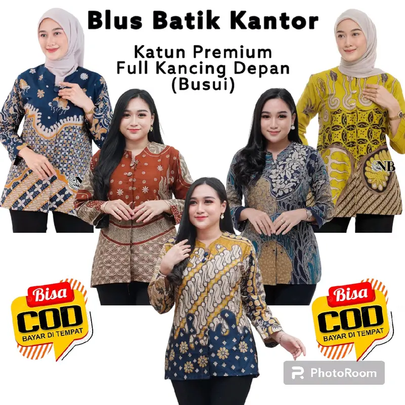 Blus Batik Wanita Atasan Batik Wanita Kantor Kawung Manggar Abu Cumi Sakura 1