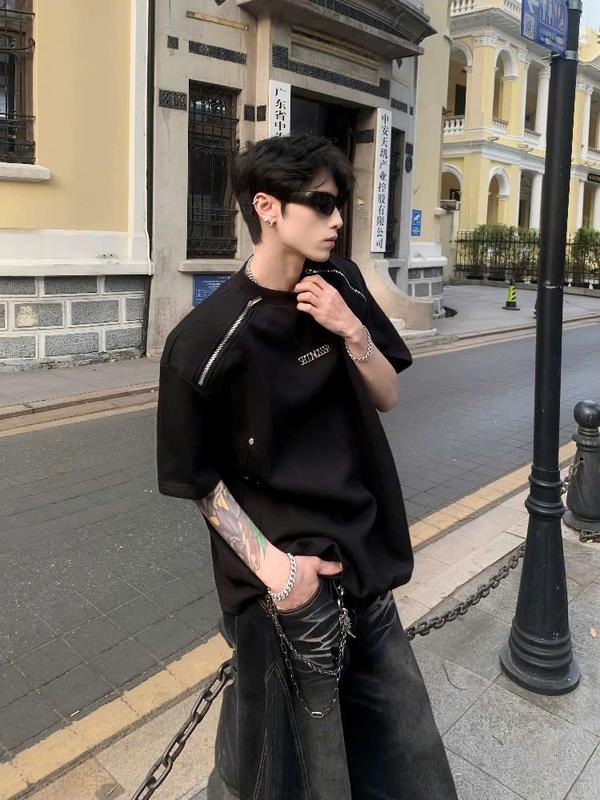 Áo thun 4 KHÓA MÀU ĐEN unisex nam nữ đều mặc được, áo phông chất vải cotton form rộng dáng dài Menswear Nam