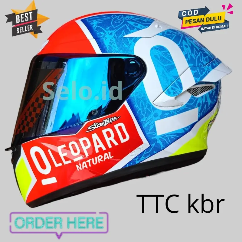 Helm TT COURSE  leopard full face paket ganteng spoiler ttc BISA COD 4