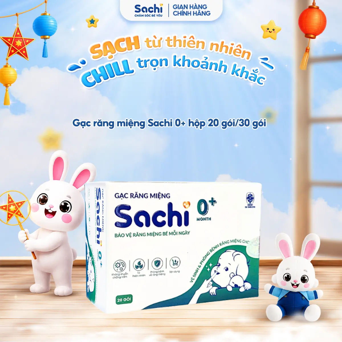 Gạc răng miệng cho bé Sachi 0+ hộp 20 gói/30 gói vệ sinh hàng ngày làm sạch nướu, lưỡi, răng miệng cho trẻ từ sơ sinh trở lên