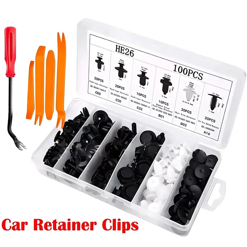 100 clips de fijación automotrices, kit universal para paragolpes, aletas, paneles de puertas y clips de tornillo expansivo interno - Foto 2