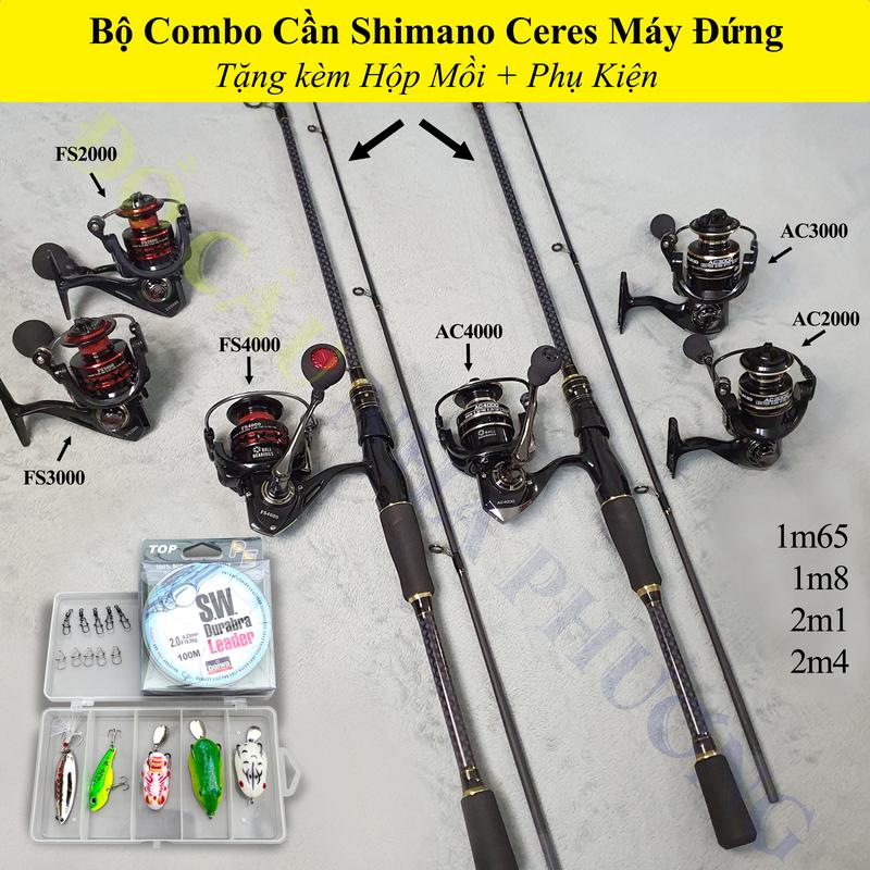 Combo Cần Câu Lure Ceres Máy Đứng + Hộp Mồi Lure 5 con + Dây PE 100m + Khóa Lure Không Xoắn + Khoá Lure Snap (Khoá chữ U) - Fishing Lure,Câu Cá,Đi Câu,Bộ Cần Câu Máy