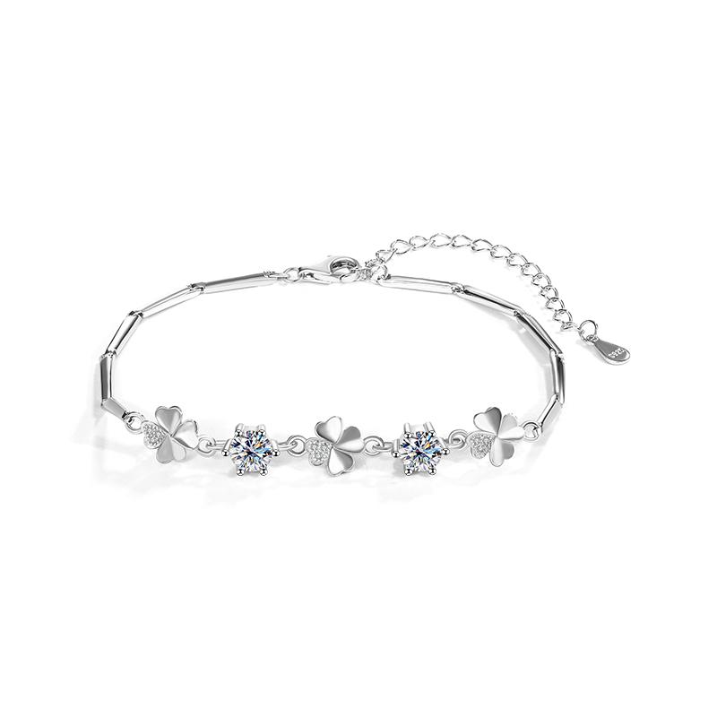 s925 Silver Moissanite D color four-leaf clover bracelet everyday senior sense bracelet 0