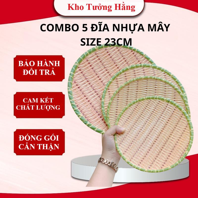 Combo 5 chiếc đĩa nhựa mây size 23cm cao cấp dùng đựnġ hoa quả,bún,nộm hàng LOẠI 1 Dày và Đẹp