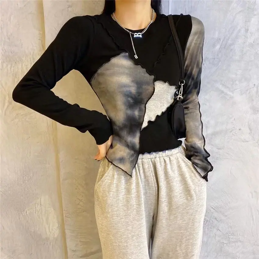 T-Shirt Lena Slim Top Wanita Lengan Panjang Wanita Atasan Outer Panjang Baju Motif Crop Tebal Katun Casual Kardigan Jaket Bunga Sweater