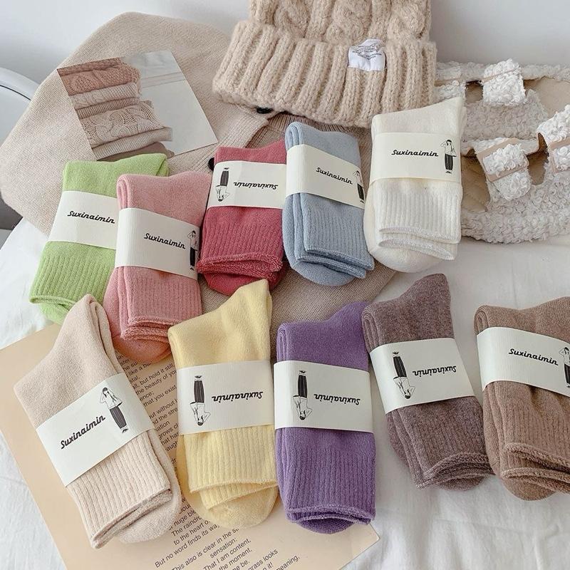 Tất Suxinaimin mùa thu đông tất dày nữ nhung dày giữa bắp chân tất đeo ấm chân
