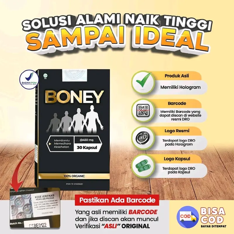 Boney / Kapsul Peninggi Herbal / Bantu Naik 5-15 Cm / Boney peninggi badan Bpom Halal Suplemen Kesehatan 2