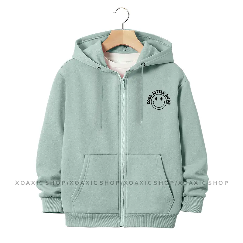 Jaket Hoodie Zipper Anak Laki-laki/Perempuan Usia 3-13 Tahun Motif Sablon COOL LITTLE Dude Bahan Fleece Tebal Premium Fashion Bulu 3