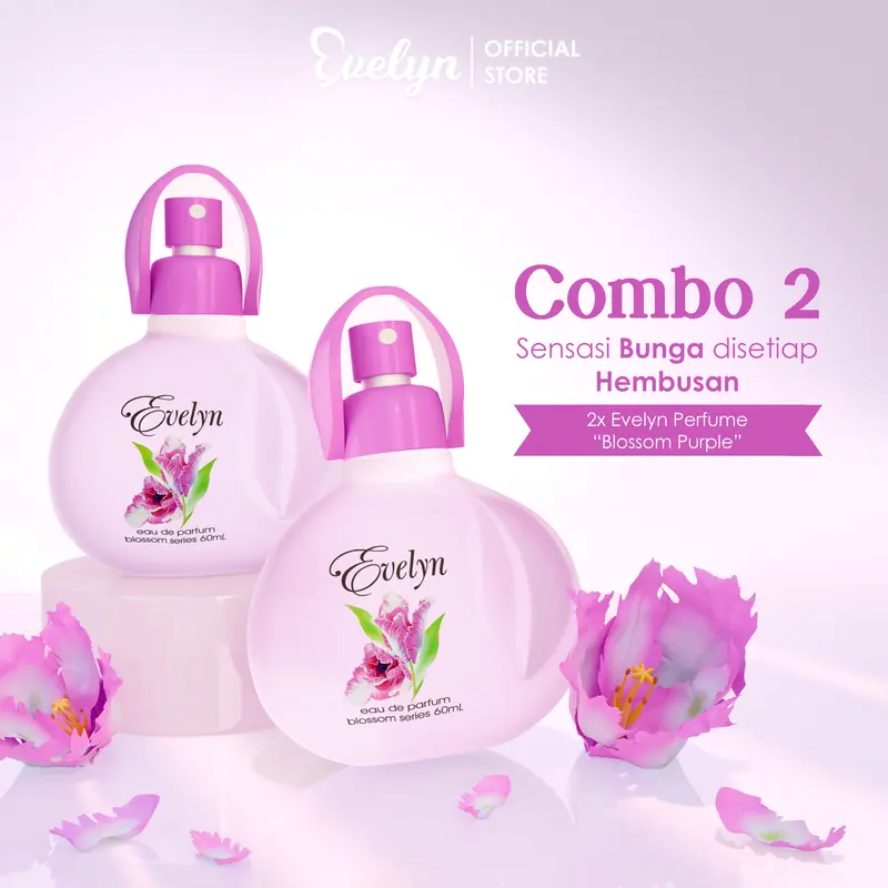 Combo 2 Evelyn Eau De Parfume Blossom Purple 60ml Parfum Wanita / Parfume Travel Size / Minyak Wangi