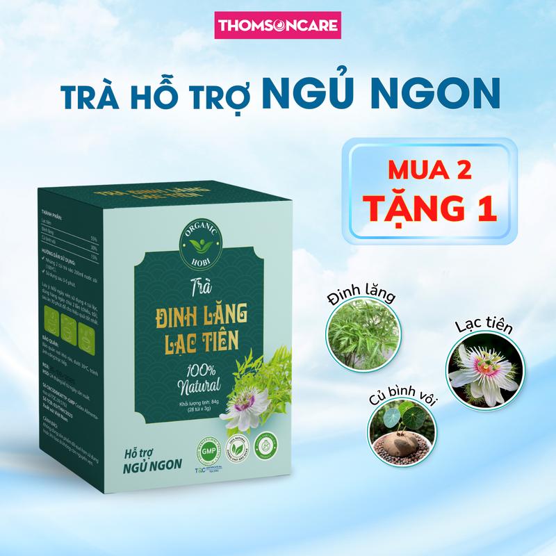 [MUA 2 TẶNG 1] Trà Đinh lăng Lạc tiên hỗ trợ ngủ ngon từ thảo dược - Hộp 28 túi x 3g Hobi Organic
