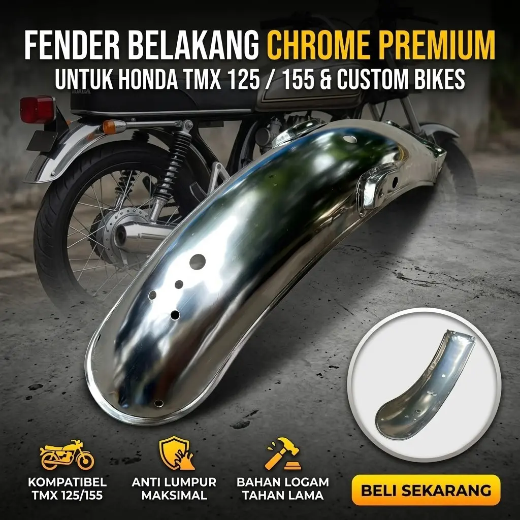 Slebor Belakang TMX 125 TMX 155 Super Kilat Chrome Mengkilap Kualitas Bagus Presisi PNP Pasang Gampang Suku Cadang Aksesoris Motor