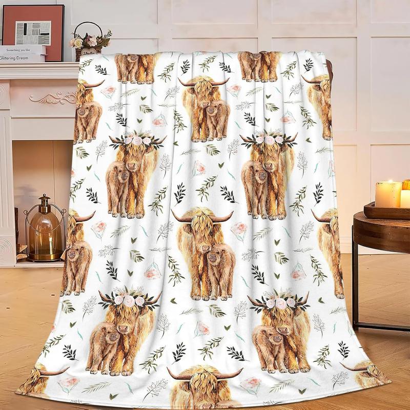 Highland Cow Print Blanket, 1 Count Soft Warm Throw Blanket, Air-conditioned Room Blanket, Warm Nap Blanket for Home Office Travel 6