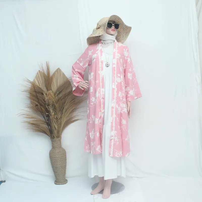 NEW PRODAK OUTER CANTIKK READY STOKKKK Twill Wanita Panjang Casual Rayon Atasan long cardigan dress Muslim Motif Kardigan Oversize Hitam Putih 1