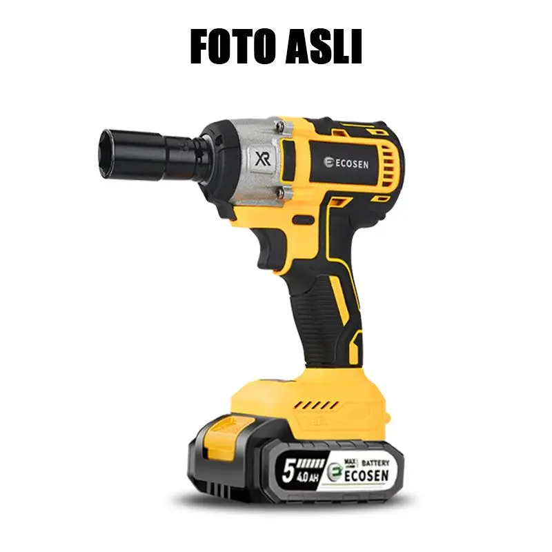 ECOSEN 199VF Mesin Impact Baterai Cordless Impact Wrench  Untuk Memudahkan Pemasangan Baut Pada Roda Motor bor impact set lengkap 7