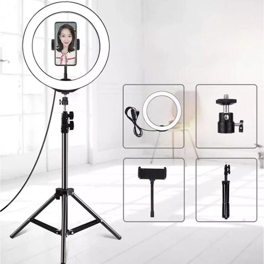 Paket Komplit Murah Ringlight 26CM+TRIPOD 2.1 Meter Make Up Vlog Lampu Ringlight