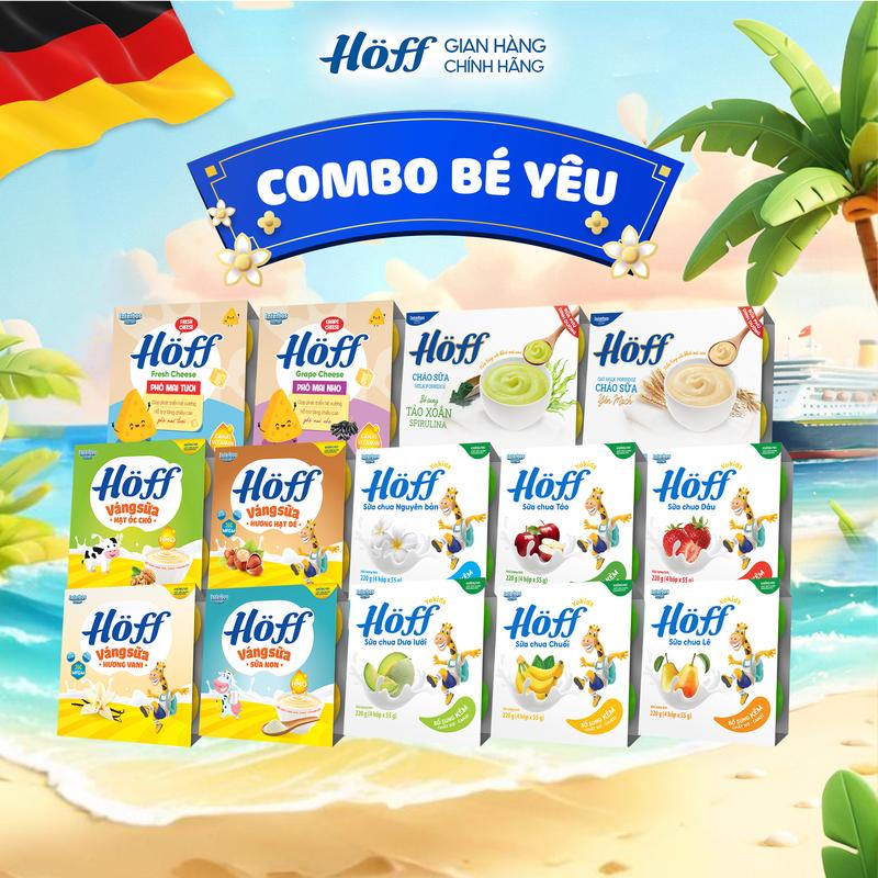 COMBO Bé "Yêu" Sữa chua, váng sữa, cháo sữa, phô mai trẻ em Hoff ăn dặm bổ sung dưỡng chất vitamin, men lợi khuẩn, canxi, protein, DHA, chất xơ cho bé