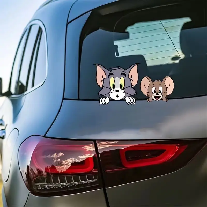 Hình Dán Xe Hơi, Tom Và Jerry, Thiết Kế Sáng Tạo, Hình Dán Cửa Sổ, Phong Cách Hoạt Hình, Không Thấm Nước, Thích Hợp Cho Xe Máy Và Thân Điện, Miếng Bọc Chống Trầy Xước, Miếng Dán Trang Trí Nhãn Dán Sticker 0