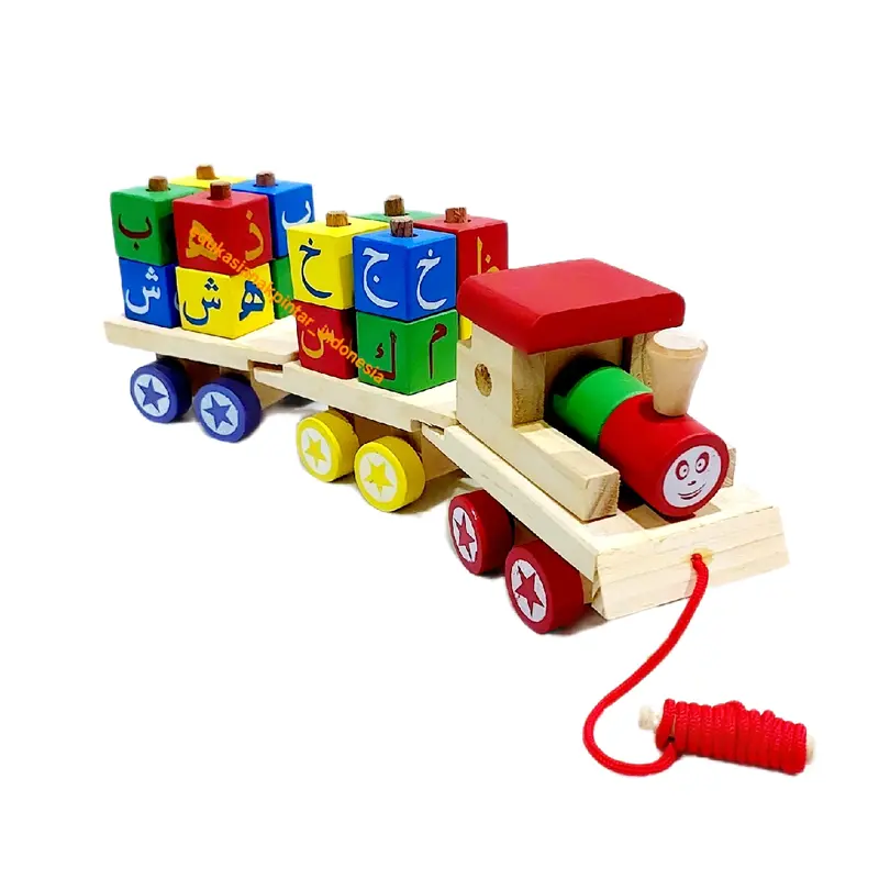 Mainan edukasi anak-Kereta kayu-mainan balok hijaiah bongkar pasang Hadiah 3