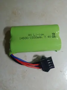 Baterai Mobilan RC HX Li-ion 14500/1500mAh 7,4V 4 Pin Kabel Soket Hitam Kompatibel dengan Model RC