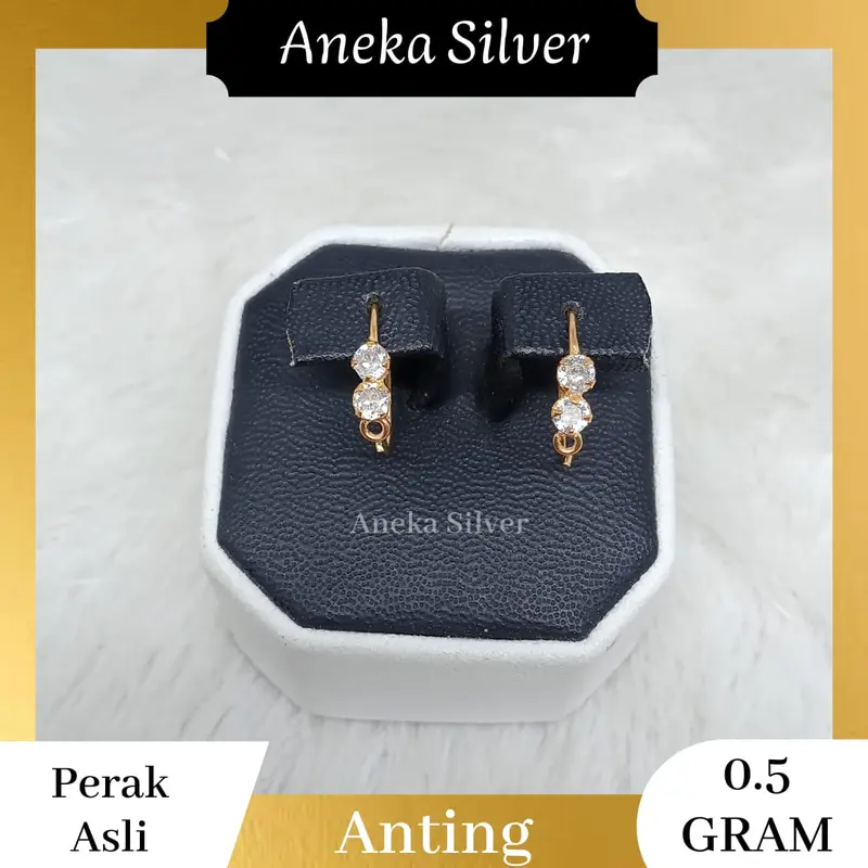 Anting Knip 2 Mata Gold, Perak 925 - Model Terbaru 2