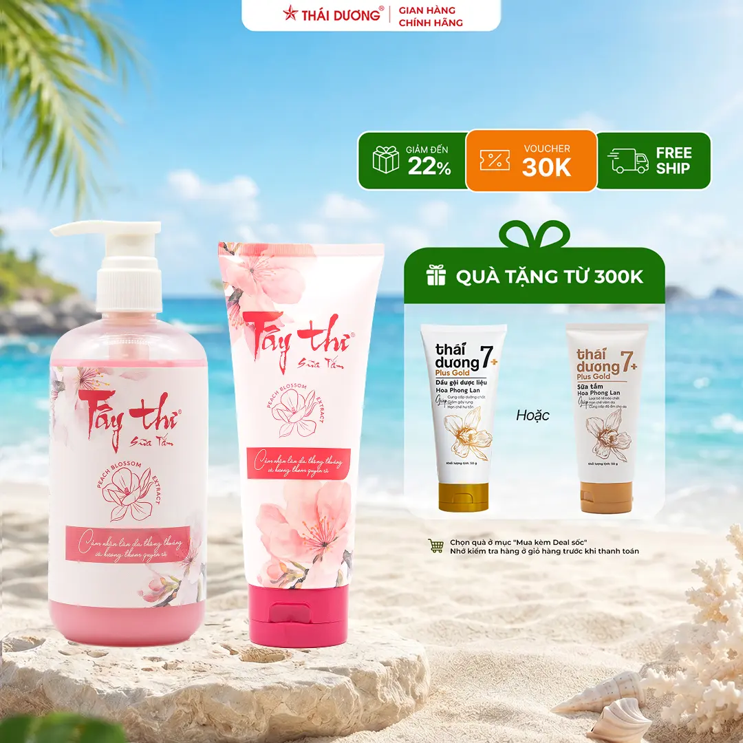 Sao Thái Dương Sữa tắm Tây Thi chai 200/500ml Dùng cho Da nhạy cảm mụn lưng Dưỡng Body với Hoa đào Nhân sâm Bí đao