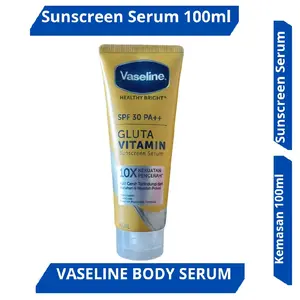 VASELINE HEALTHY BRIGHT GLUTA VITAMIN BODY SUNSCREEN SERUM SPF 30 PA++ Kemasan 100ml, LOTION SUNSCREEN