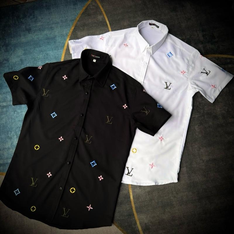 Áo sơ mi nam tay ngắn chất vải dày dặn thêu họa tiết nổi Form đứng Boy phố Menswear Top