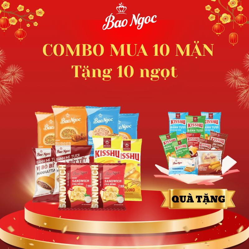 COMBO SIÊU TIẾT KIỆM - MUA 10 BÁNH MẶN TẶNG NGAY 10 BÁNH NGỌT, Bánh mỳ tươi cao cấp Bảo Ngọc